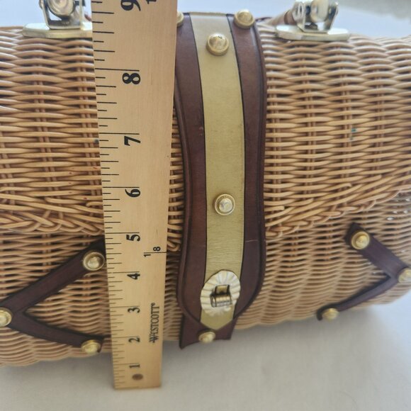 Vintage 1960's Woven Plastic Wicker Handbag Purse Leather Retro Cottagecore Cute - Picture 9 of 16